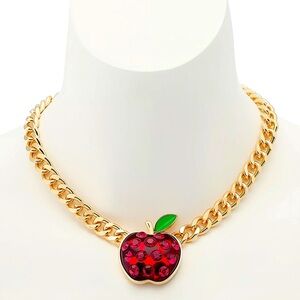 Betsey Johnson Crystal Apple Curb Chain Pendant Necklace New